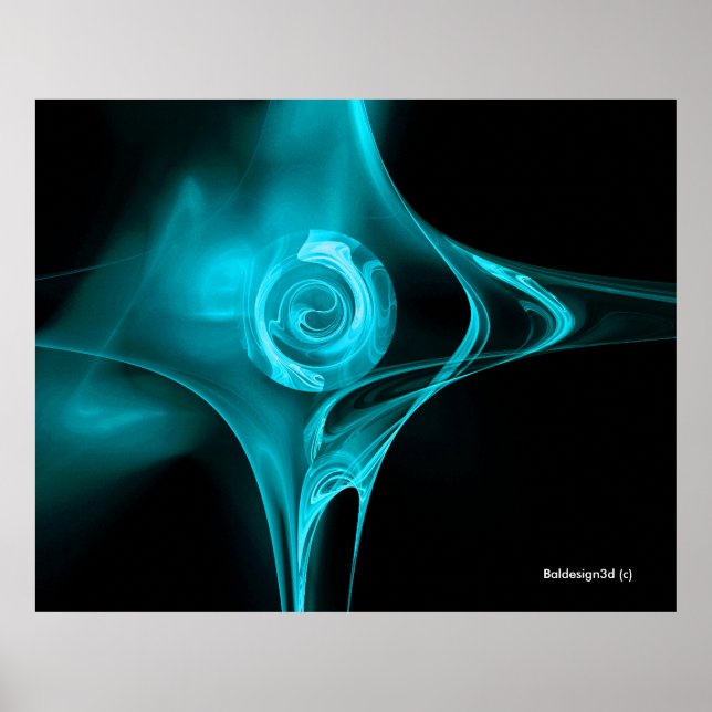 BLUE FRACTAL ROSE  Turquoise Black Poster (Front)