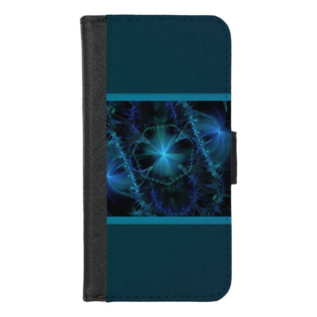Blue Fractal Space iPhone Wallet Case (Front)
