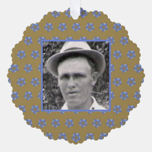 Blue Fractal Stars on Gold Color Ancestor Photo Ornament Card