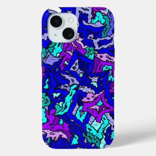 Blue Fractured Forms iPhone 15 Case