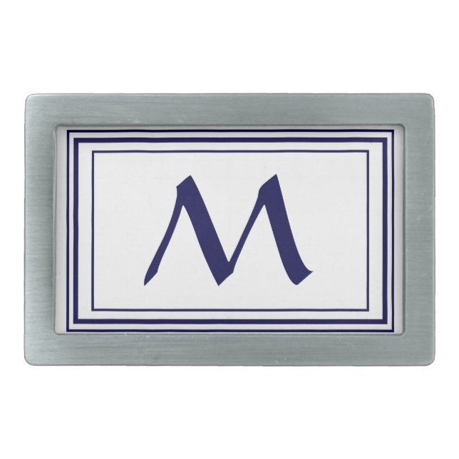 Blue Frame Monogram Letter M Minimalistic Belt Buckle (Front)