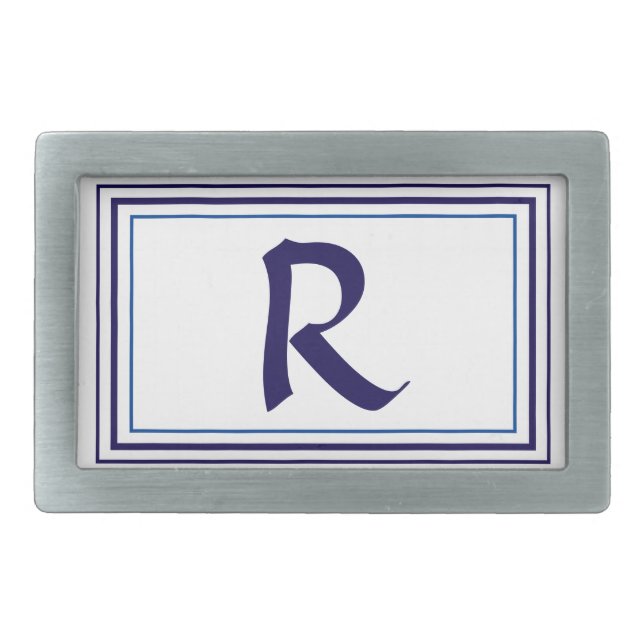 Blue Frame Monogram Letter R Minimalistic Belt Buckle (Front)