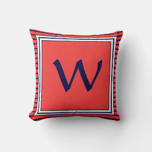Blue Frame Monogram Letter Stripes Cushion