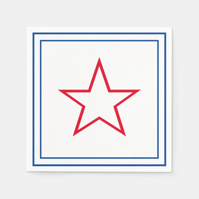 Blue Frame Red &White Star Fourth of July Napkins (Front)