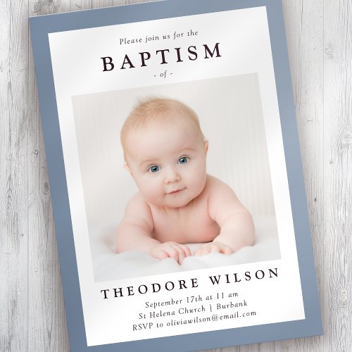 Blue Frame Simple Baptism Invitation