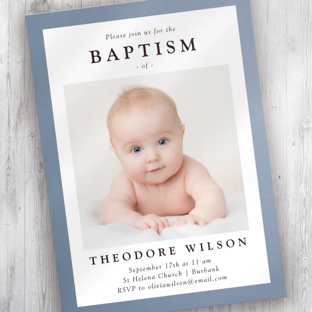 Blue Frame Simple Baptism Invitation | Zazzle