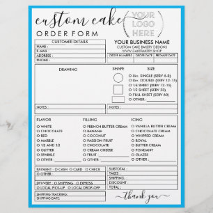 Blue Frame Simple Modern Bakery Cake Order Form Flyer