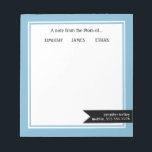 Blue Framed "From the Mom of", Personalized Notepad<br><div class="desc">These notepads are bright and cheerful and will make a perfect gift or addition to your desk.  Customize the notepad with your children's names and your contact info at the bottom.  Use the Customize feature to change the font or layout of the text.</div>