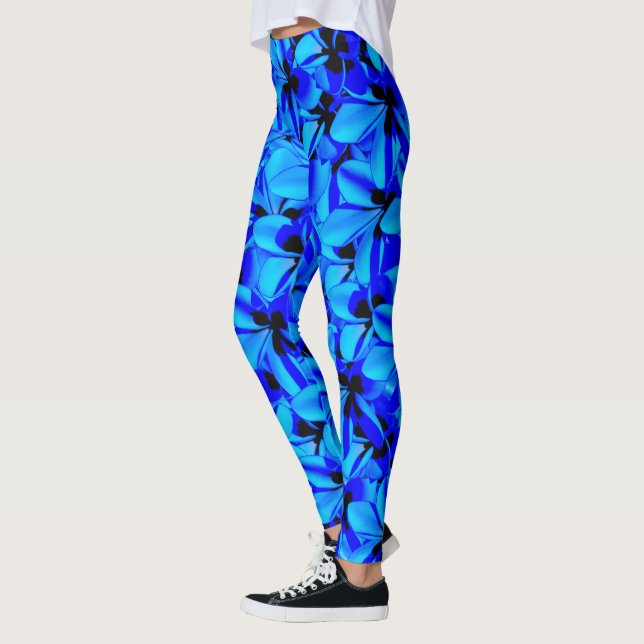 Blue Frangipani Flowers, Leggings (Left)