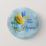 Blue Free Ukraine Sunflower &amp; Butterfly   Button at Zazzle