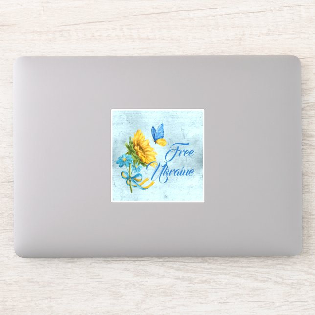 Blue Free Ukraine Sunflower & Butterfly Vinyl Sticker (Computer)