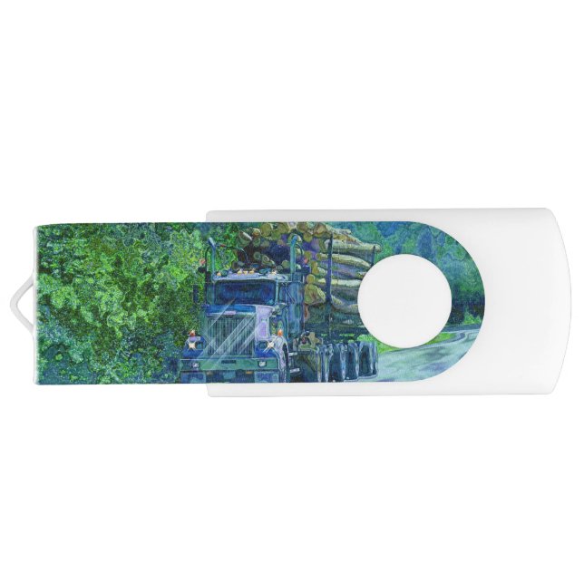 Blue Freight Truck, Logger's Big Rig USB Flash Drive (Back)