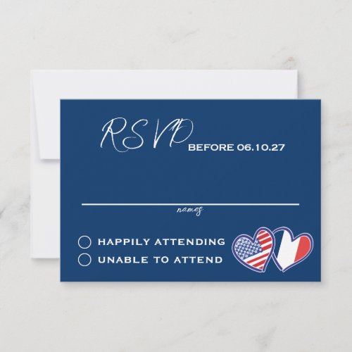 Blue French American Heart Flags RSVP Card