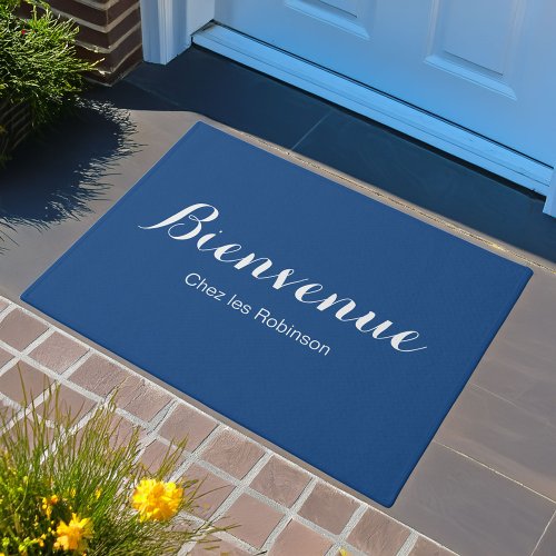 Blue French Bienvenue Welcome Mat