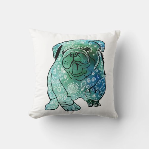 Blue French Bulldog Art Throw Cushion