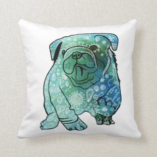 Blue French Bulldog Art Throw Cushion
