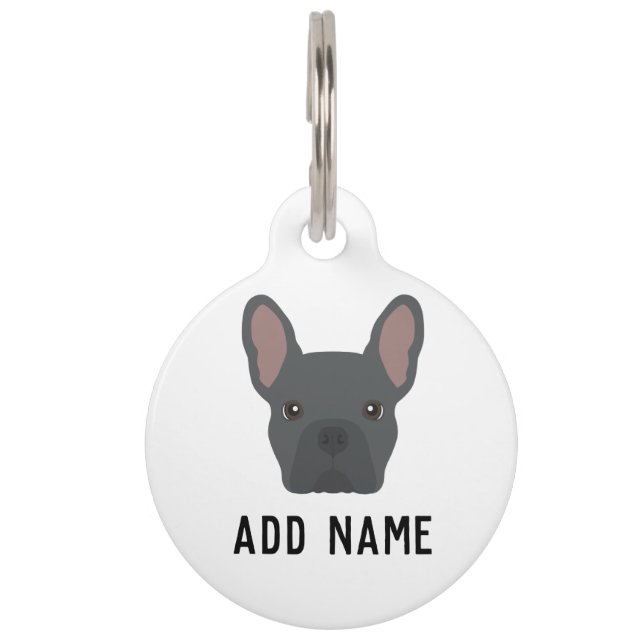 Blue French Bulldog Dog Pet ID Tag (Front)