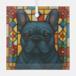 Blue French Bulldog Dog &quot;Stained Glass&quot; Glass Ornament