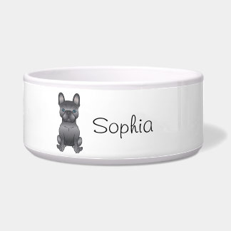 Blue French Bulldog / Frenchie Cartoon Dog &amp; Name Bowl