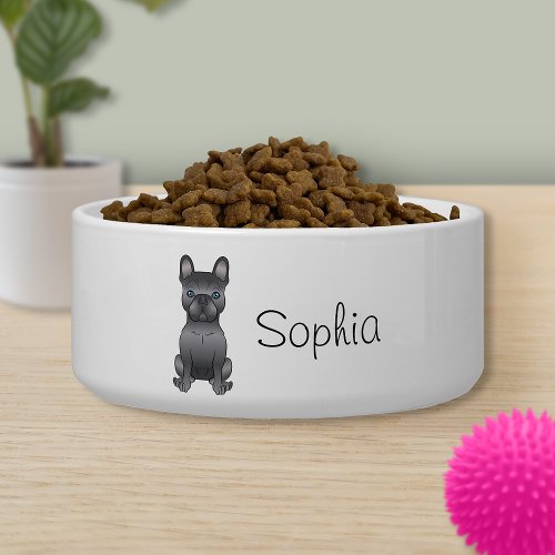 Blue French Bulldog  Frenchie Cartoon Dog  Name Bowl