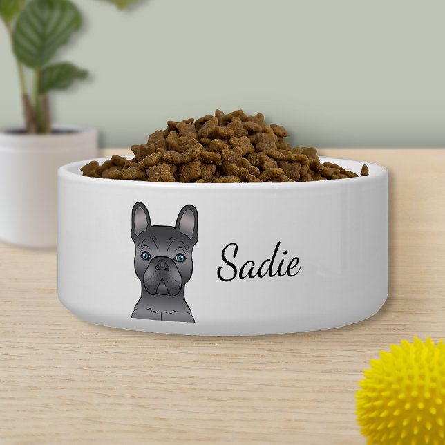 Blue French Bulldog / Frenchie Cartoon Dog & Name Bowl (Creator Uploaded)