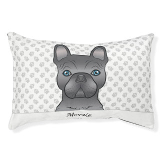 Blue French Bulldog / Frenchie Cartoon Dog &amp; Name Pet Bed