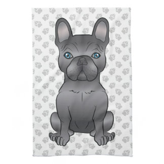 Blue French Bulldog / Frenchie Cartoon Dog &amp; Paws Kitchen Towel