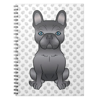 Blue French Bulldog / Frenchie Cartoon Dog &amp; Paws Notebook