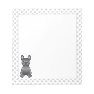 Blue French Bulldog / Frenchie Cartoon Dog & Paws Notepad