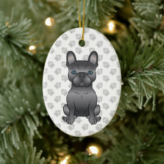 Blue French Bulldog / Frenchie Cartoon Dog &amp; Text Ceramic Ornament