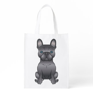 Blue French Bulldog / Frenchie Cute Cartoon Dog Grocery Bag