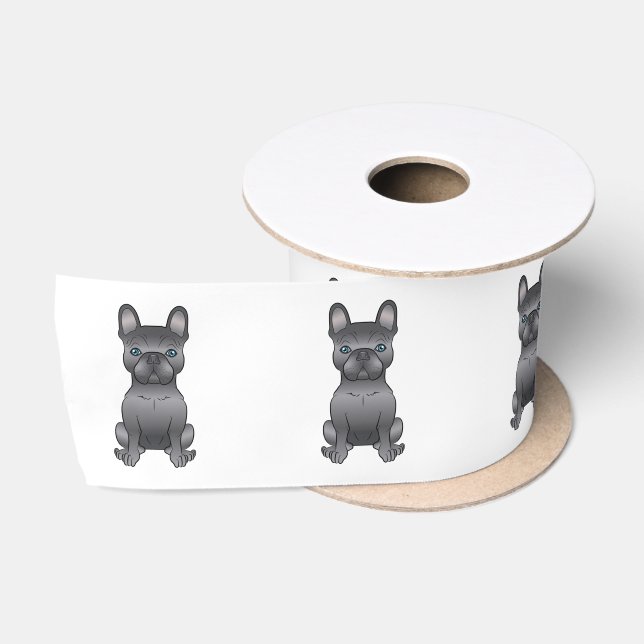 Blue French Bulldog / Frenchie Cute Cartoon Dog Satin Ribbon (Spool)