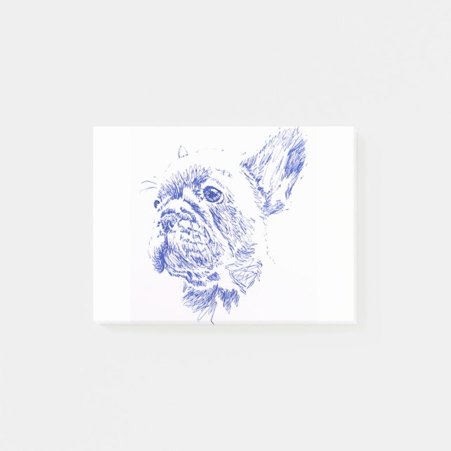 Blue French Bulldog Frenchie Drawing Post-it Notes (Front)