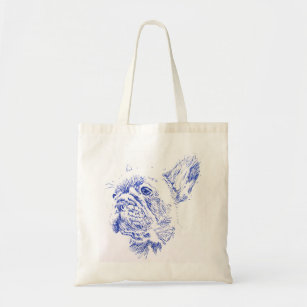Blue French Bulldog Frenchie Drawing Tote Bag