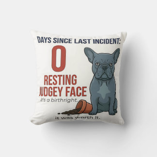 Blue French Bulldog Naughty Frenchie Funny Decor Throw Pillow