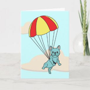 Blue French Bulldog Umbrella Fun Greeting Card