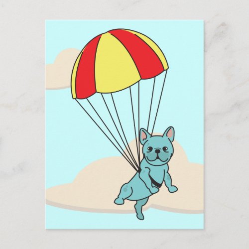 Blue French Bulldog Umbrella Fun Postcard