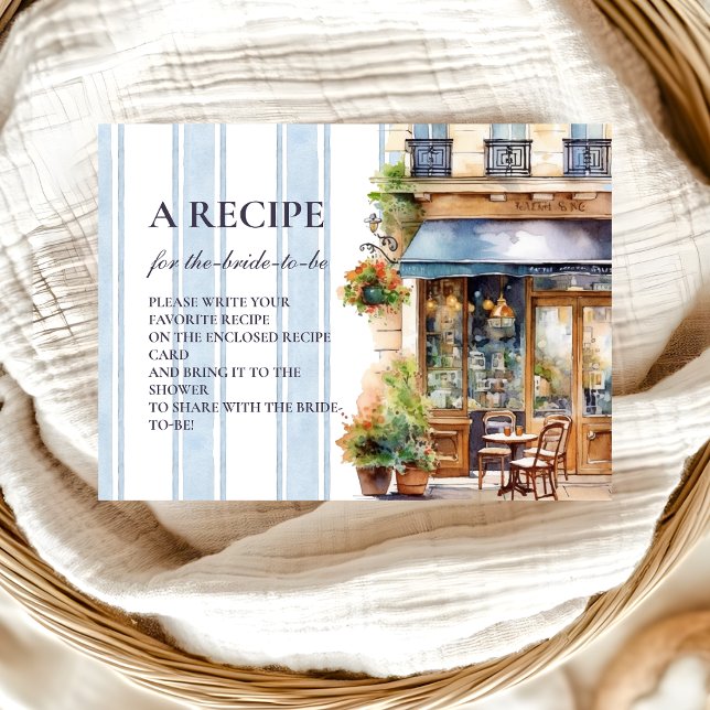 Blue French Cafe Bridal Shower Recipe Enclosure Card (Creator Uploaded)