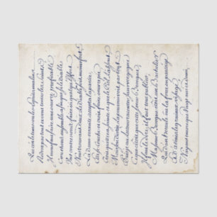 Blue French Calligraphy Vintage Script Parchment  Tissue Paper