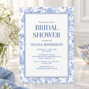 Blue French Chinoiserie Floral Bridal Shower Invitation