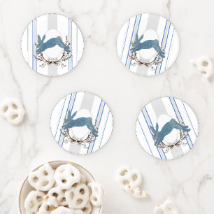Blue French Country Bunny Rabbit Acrylic Coaster Set