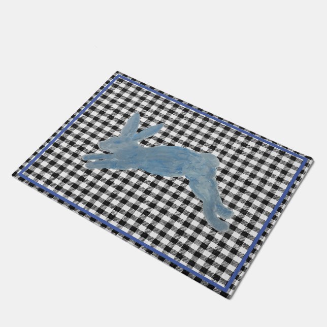 Blue French Country Bunny Rabbit Doormat (Angled)