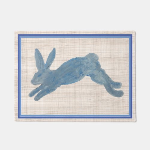 Blue French Country Bunny Rabbit Doormat