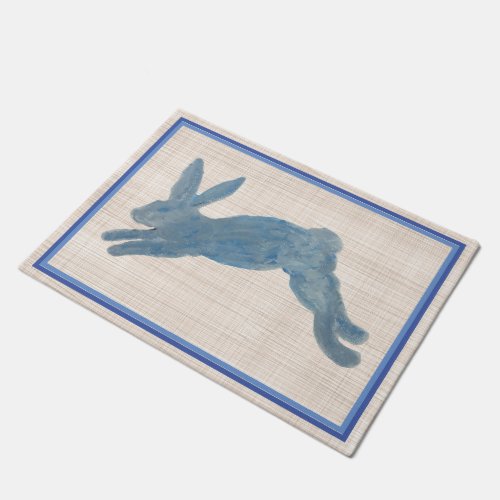 Blue French Country Bunny Rabbit Doormat