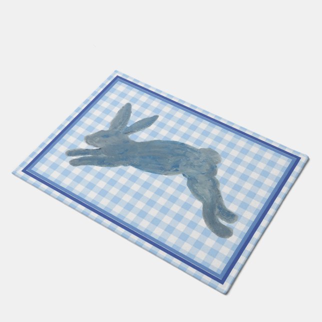 Blue French Country Bunny Rabbit Doormat (Angled)