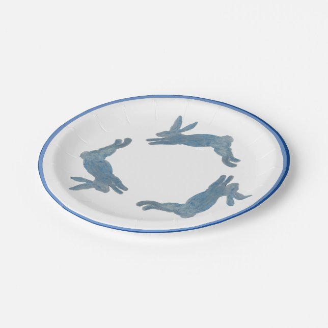 Blue French Country Bunny Rabbit Paper Plates (Angled)