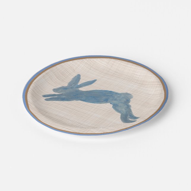 Blue French Country Bunny Rabbit Paper Plates (Angled)