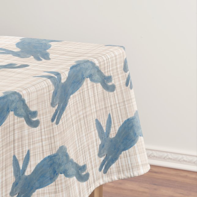 Blue French Country Bunny Rabbit Tablecloth (In Situ)