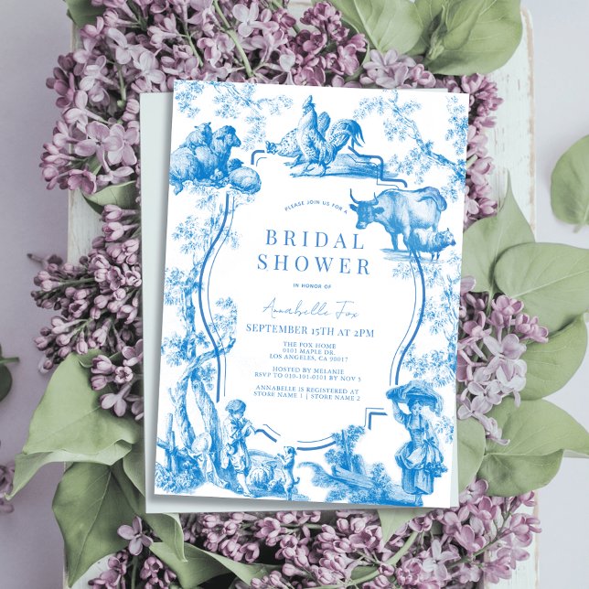 Blue French Country Farm Animal Bridal Shower Invitation (Creator Uploaded)