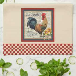 Blue French Country Kitchen Rooster Kitchen Towel